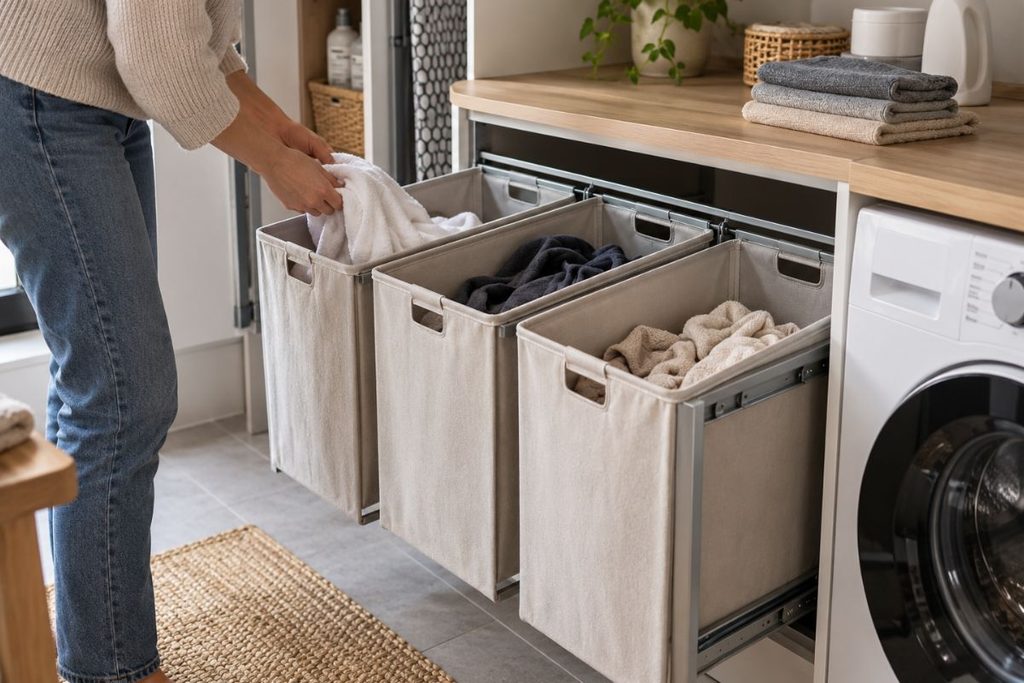 Bacs à linges dans une buanderie
